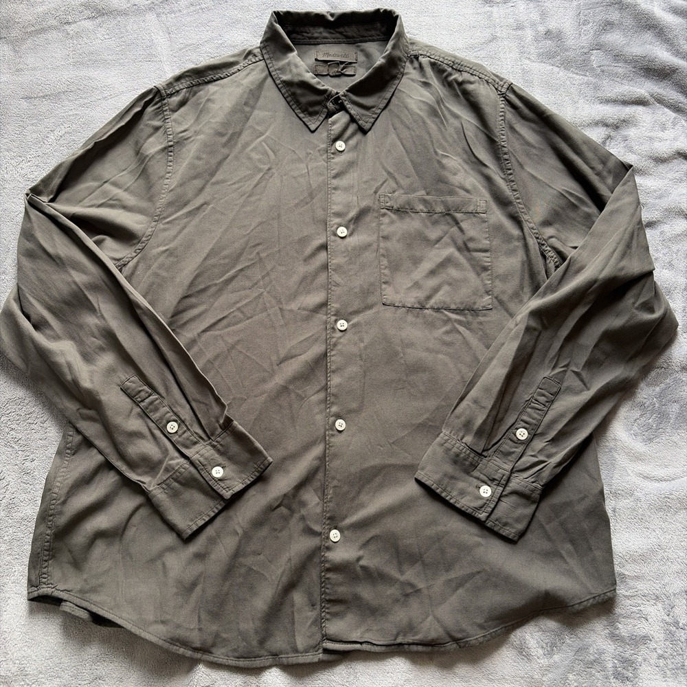 Madewell Men's The Perfect Shirt Softdrape Twill Dark Surplus Green Size XXL 2XL
